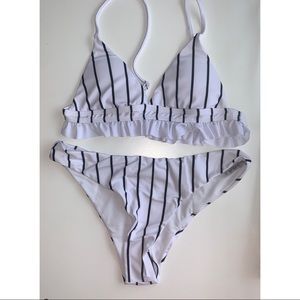 Shein Striped Ruffle Trim High Cut Bikini NWOT - S